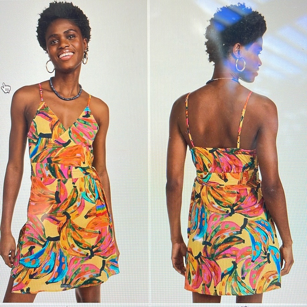 Farm Rio banana cover up wrap dress sz S